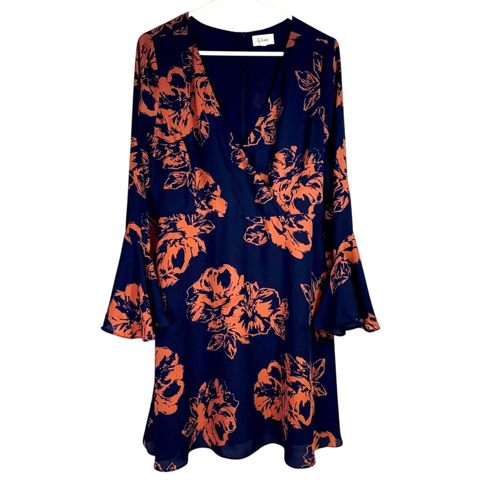 Last Chance!! Le Kate Navy Pink Floral V-neck Dress Size Large P0313